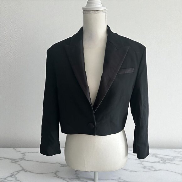 ZARA Women's Black Crop Tuxedo Blazer Jacket Size Small NEW NWT - Picture 1 of 7